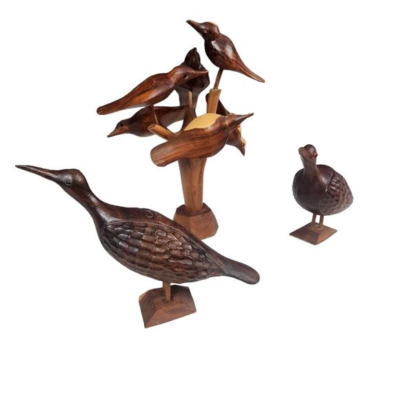 Jamaica Birds Hand Carved Wood Figurine‎ Birds On Tree Vintage Novelty Souvenir - Picture 2 of 11